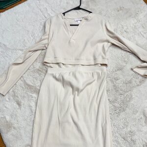 Isabel Maternity Ribbed Two-Piece Cream Dress Set, S